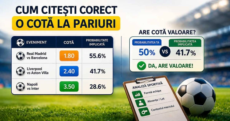 Cum citești corect o cotă la pariuri și ce înseamnă valoarea ei reală