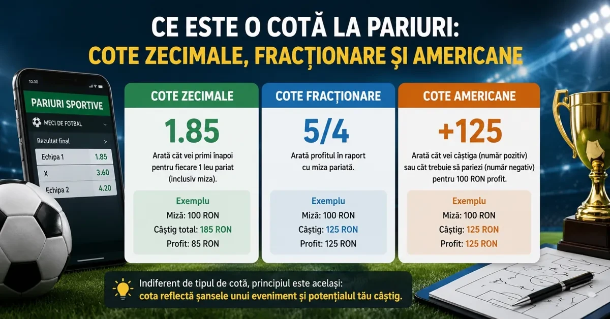 Ce este o cotă la pariuri? Explicăm cotele zecimale, fracționare și americane